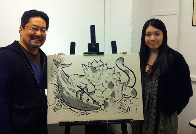 Original art Konatsu ink painting Birth of Kaiju Negora 2012