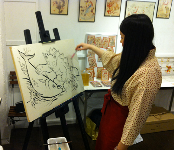 Original art Konatsu ink painting Birth of Kaiju Negora 2012