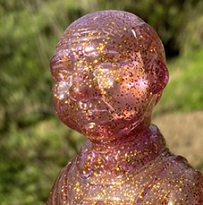 Sofubi-man Jan 2024 clear purple gold glitter colorway