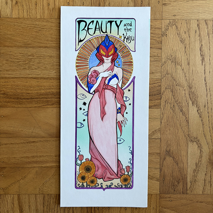 Original art Kaiju Lady Maxx Mucha style Mark Nagata paints